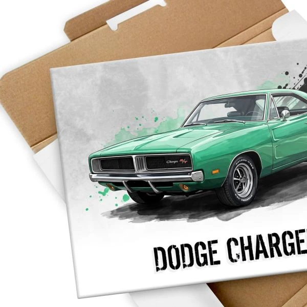 Blacha metalowa z grafika i pudelkiem Dodge Charger R/T
